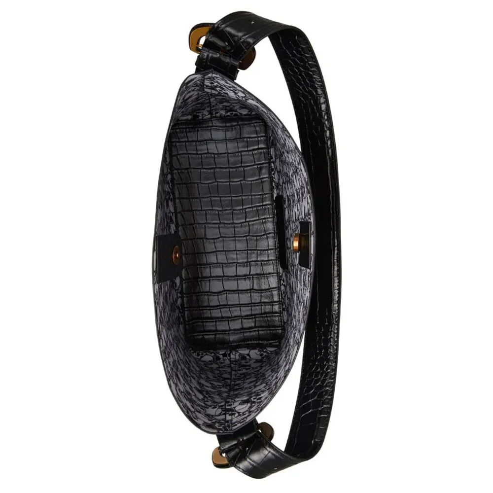 NWT~BETSEY JOHNSON Black Skull & Croc Headquarters Bucket Shoulder Bag~$98 Rtl